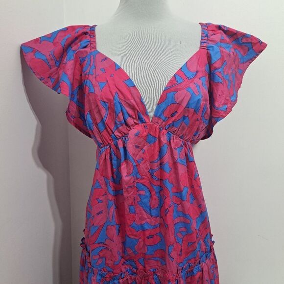 Sugarlips Yeraldi Berry Fiora Open Back Boho Midi Dress Cerulean Pink Small NWT - Picture 12 of 12